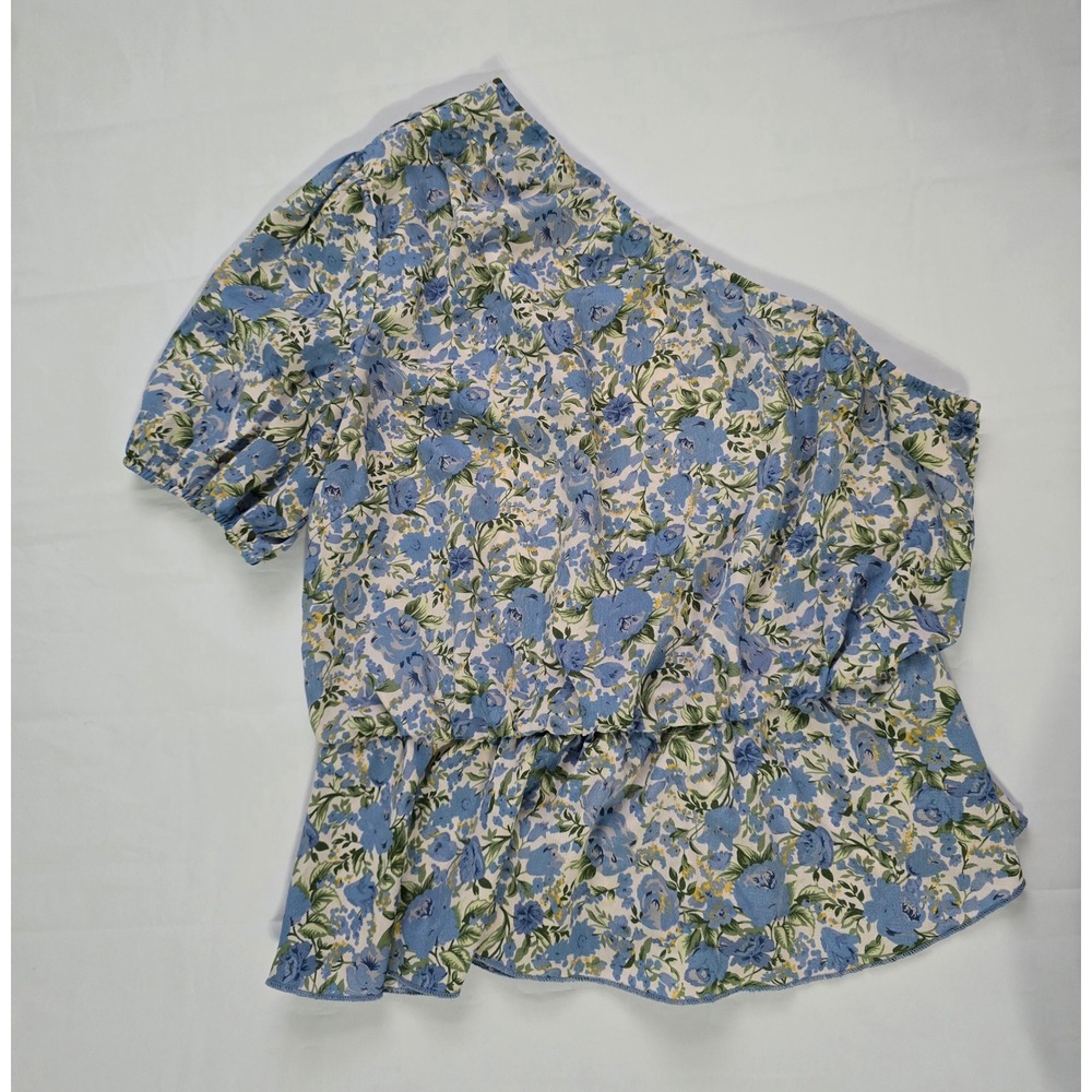 Shein 2 Pack One Shoulder Top Set Red Draped&Blue Floral Peplum Blouse Womens Lg - Picture 9 of 16